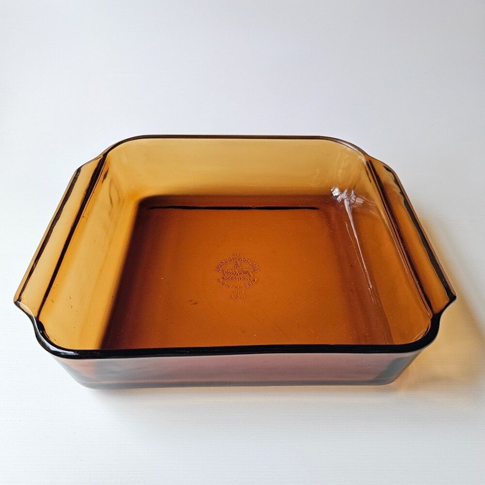 Anchor-Hocking Fire‑King Amber 8" Square Baking Dish 1960s
